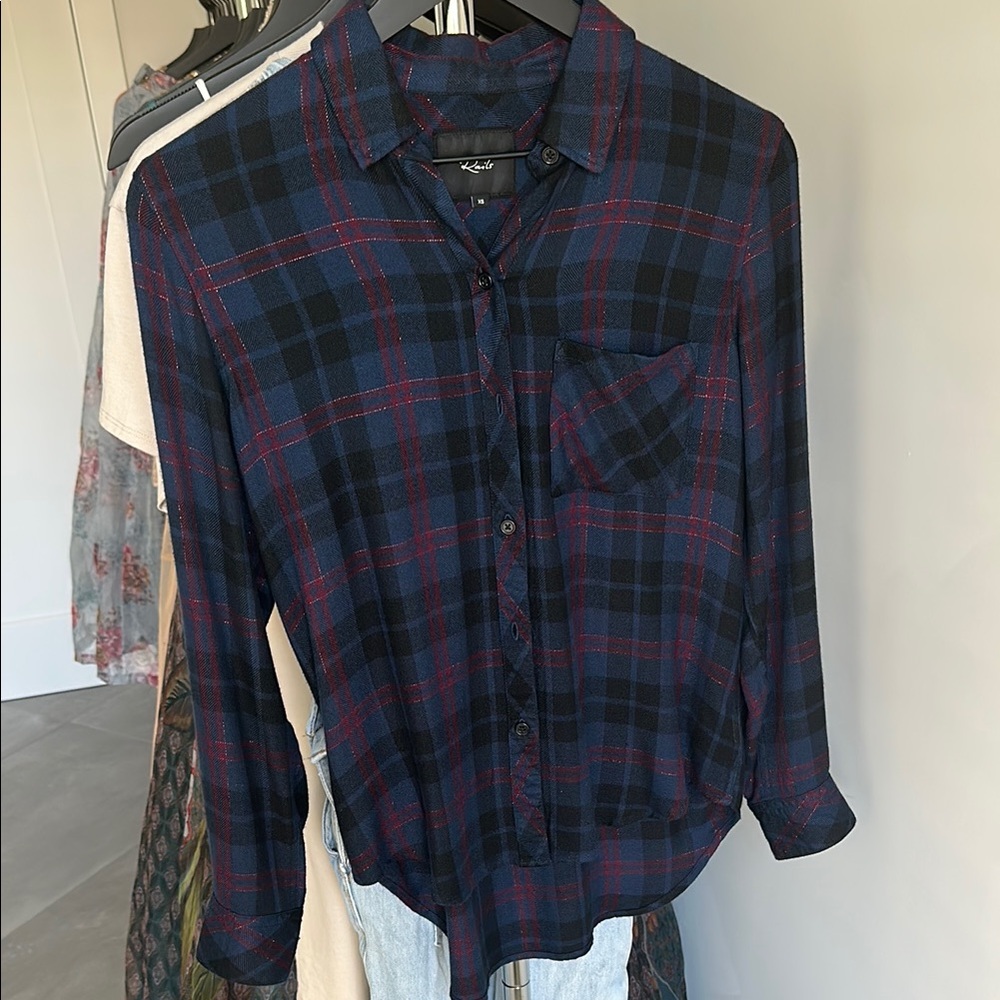 Rails Navy and Pink Plaid Button-Down Shirt